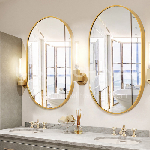 Aluminum Nordic bathroom mirror, bathroom mirror, wall-mounted golden oval mirror, dressing entrance mirror